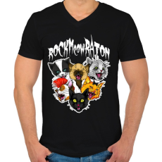 PRINTFASHION Rockmeowraton - Férfi V-nyakú póló - Fekete