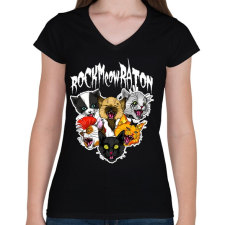 PRINTFASHION Rockmeowraton - Női V-nyakú póló - Fekete női póló