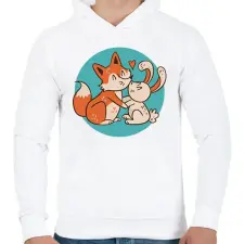 PRINTFASHION Róka és nyuszi - Férfi kapucnis pulóver - Fehér férfi pulóver, kardigán