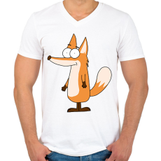 PRINTFASHION Róka  - Férfi V-nyakú póló - Fehér