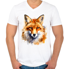 PRINTFASHION róka - Férfi V-nyakú póló - Fehér