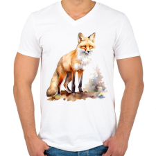 PRINTFASHION róka - Férfi V-nyakú póló - Fehér férfi póló