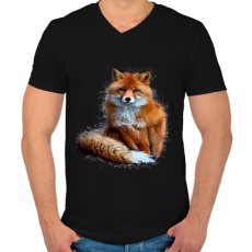 PRINTFASHION róka - Férfi V-nyakú póló - Fekete