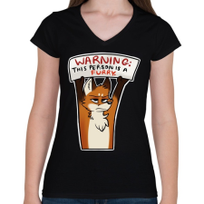 PRINTFASHION Róka minta - Női V-nyakú póló - Fekete női póló