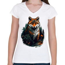 PRINTFASHION Róka  - Női V-nyakú póló - Fehér női póló