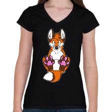 PRINTFASHION Róka - Női V-nyakú póló - Fekete női póló