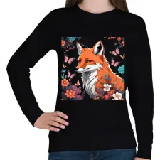 PRINTFASHION róka pillangókkal és virágokkal - Női pulóver - Fekete női pulóver, kardigán