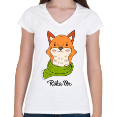 PRINTFASHION Róka úr - Női V-nyakú póló - Fehér