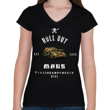 PRINTFASHION ROLLE OUT maus - Női V-nyakú póló - Fekete női póló