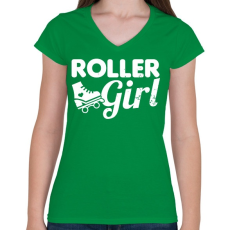 PRINTFASHION Roller girl - Női V-nyakú póló - Zöld