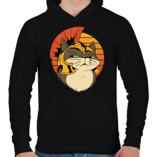 PRINTFASHION Római macska - Férfi kapucnis pulóver - Fekete férfi pulóver, kardigán