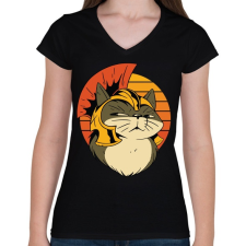 PRINTFASHION Római macska - Női V-nyakú póló - Fekete női póló