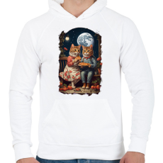 PRINTFASHION Romantikus macskák - Férfi kapucnis pulóver - Fehér