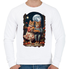 PRINTFASHION Romantikus macskák - Férfi pulóver - Fehér férfi pulóver, kardigán