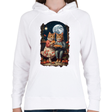 PRINTFASHION Romantikus macskák - Női kapucnis pulóver - Fehér női pulóver, kardigán