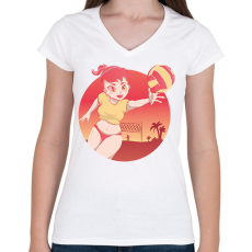 PRINTFASHION Röplabdás - Női V-nyakú póló - Fehér