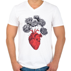 PRINTFASHION RoseHeart - Férfi V-nyakú póló - Fehér