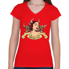 PRINTFASHION Rossz kislány - Női V-nyakú póló - Piros