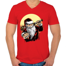 PRINTFASHION Rossz télapó - Férfi V-nyakú póló - Piros férfi póló