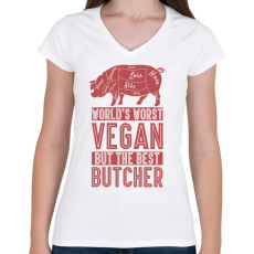 PRINTFASHION Rossz vegán - Jó hentes - Női V-nyakú póló - Fehér