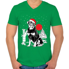 PRINTFASHION Rottweiler Karácsony - Férfi V-nyakú póló - Zöld férfi póló