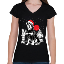 PRINTFASHION Rottweiler Karácsony - Női V-nyakú póló - Fekete női póló