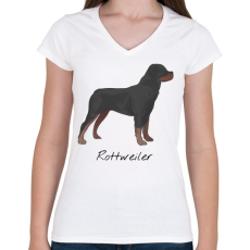 PRINTFASHION Rottweiler kutya - Női V-nyakú póló - Fehér