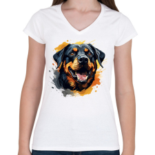 PRINTFASHION rottweiler - Női V-nyakú póló - Fehér női póló