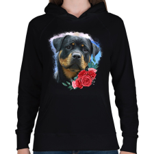 PRINTFASHION Rottweiler virággal - Női kapucnis pulóver - Fekete női pulóver, kardigán