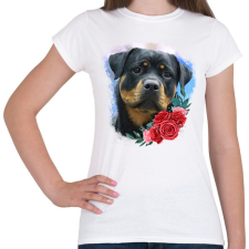 PRINTFASHION Rottweiler virággal - Női póló - Fehér női póló