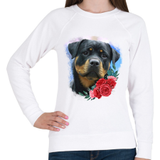 PRINTFASHION Rottweiler virággal - Női pulóver - Fehér női pulóver, kardigán