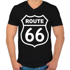 PRINTFASHION route 66 - Férfi V-nyakú póló - Fekete