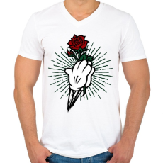 PRINTFASHION Rózsa 02 - Férfi V-nyakú póló - Fehér