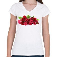PRINTFASHION Rózsa - Női V-nyakú póló - Fehér