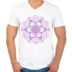PRINTFASHION Rózsaszín-kék mandala - Férfi V-nyakú póló - Fehér