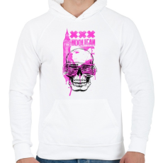 PRINTFASHION Rózsaszín koponya - Férfi kapucnis pulóver - Fehér