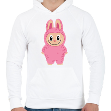 PRINTFASHION Rózsaszín Labubu - Férfi kapucnis pulóver - Fehér