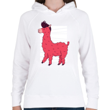 PRINTFASHION Rózsaszín láma - Női kapucnis pulóver - Fehér női pulóver, kardigán