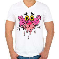 PRINTFASHION Rózsaszín párduc szétcsúszva - Férfi V-nyakú póló - Fehér férfi póló
