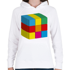PRINTFASHION rubik 3D - Női kapucnis pulóver - Fehér női pulóver, kardigán