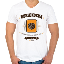 PRINTFASHION rubik-kocka-brown-orange - Férfi V-nyakú póló - Fehér férfi póló