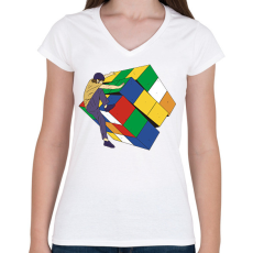 PRINTFASHION Rubik kocka - Női V-nyakú póló - Fehér