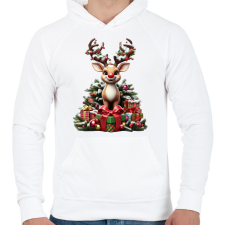 PRINTFASHION Rudolf, a piros orrú rénszarvas - Férfi kapucnis pulóver - Fehér férfi pulóver, kardigán