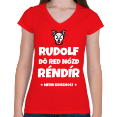 PRINTFASHION RUDOLF - Női V-nyakú póló - Piros