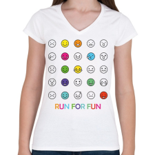 PRINTFASHION Run for fun - Női V-nyakú póló - Fehér női póló