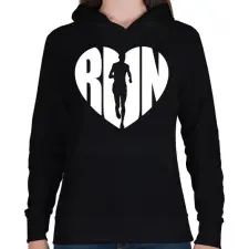 PRINTFASHION RUN LOVE - Női kapucnis pulóver - Fekete női pulóver, kardigán