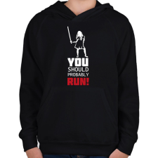 PRINTFASHION Run! - M3gan - Gyerek kapucnis pulóver - Fekete gyerek pulóver, kardigán