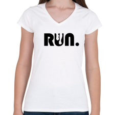 PRINTFASHION Run - Női V-nyakú póló - Fehér női póló