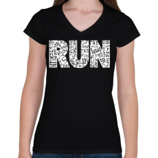 PRINTFASHION Run run run - Női V-nyakú póló - Fekete