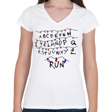 PRINTFASHION RUN Stranger Things - Női V-nyakú póló - Fehér